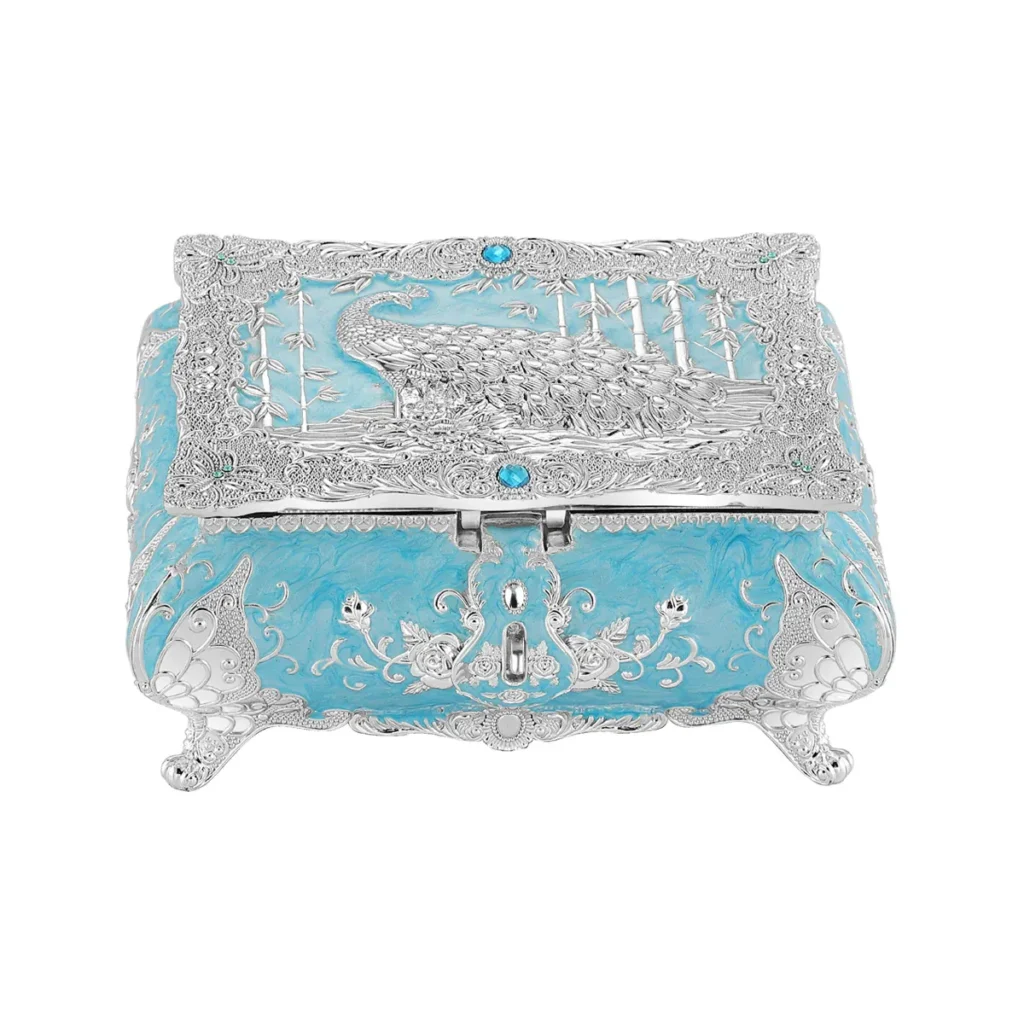 Peacock Enamel Box Small - Sky Blue