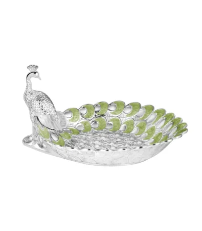 Platter with Peacock half Pastel Sky Green