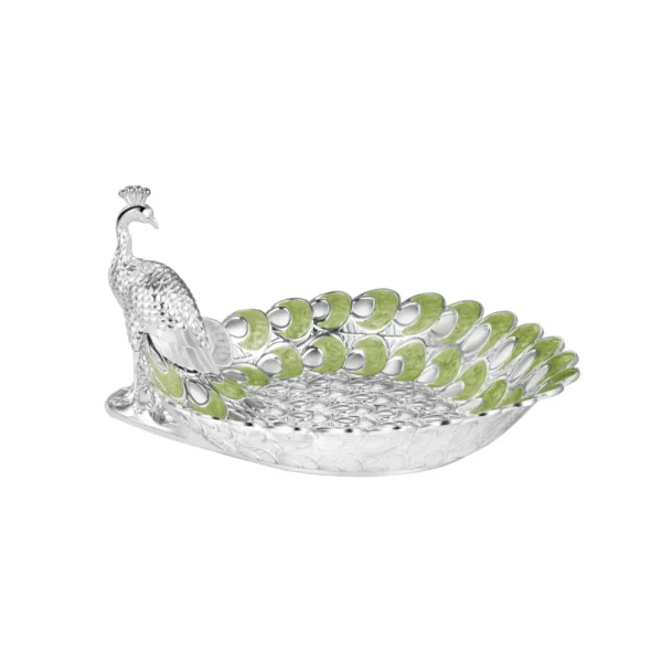 Platter with Peacock half Pastel Sky Green