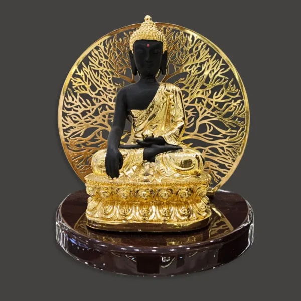 Black Buddha with Golden & Terracotta Accents with Indrajaal