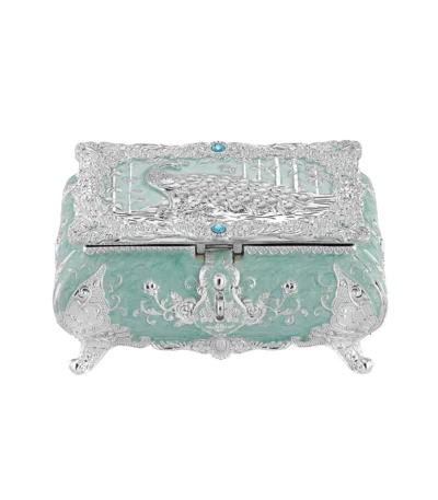 Peacock Enamel Box Small Aqua Blue