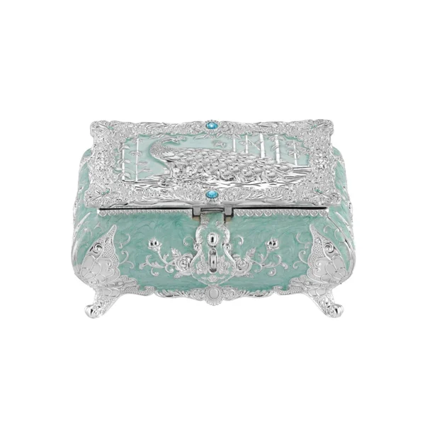 Peacock Enamel Box Small Aqua Blue