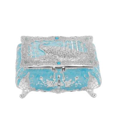 Peacock Enamel Box Small Sky Blue