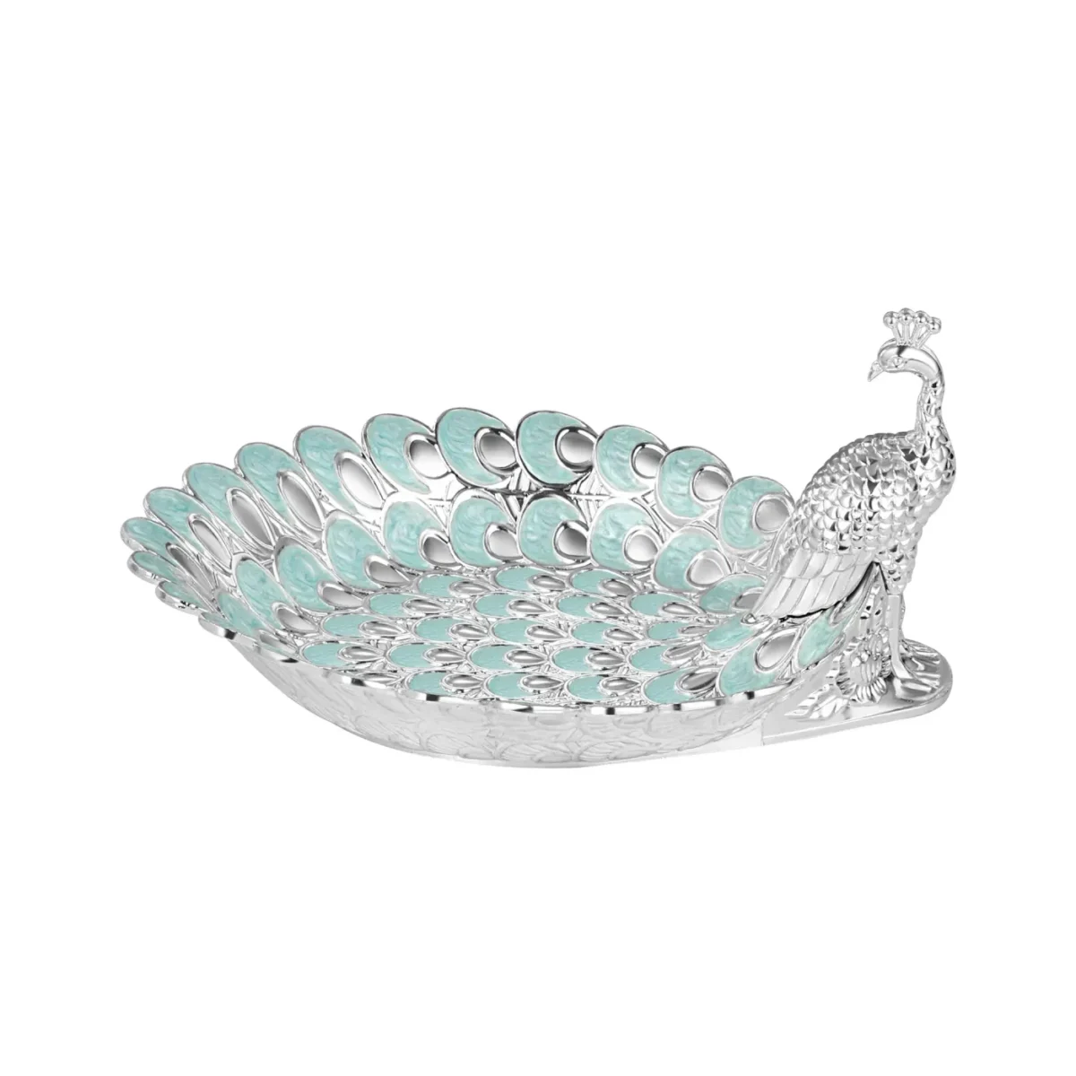Platter with Peacock half Pastel Sky Blue