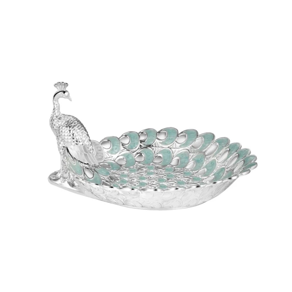Platter with Peacock half Pastel Sky Blue