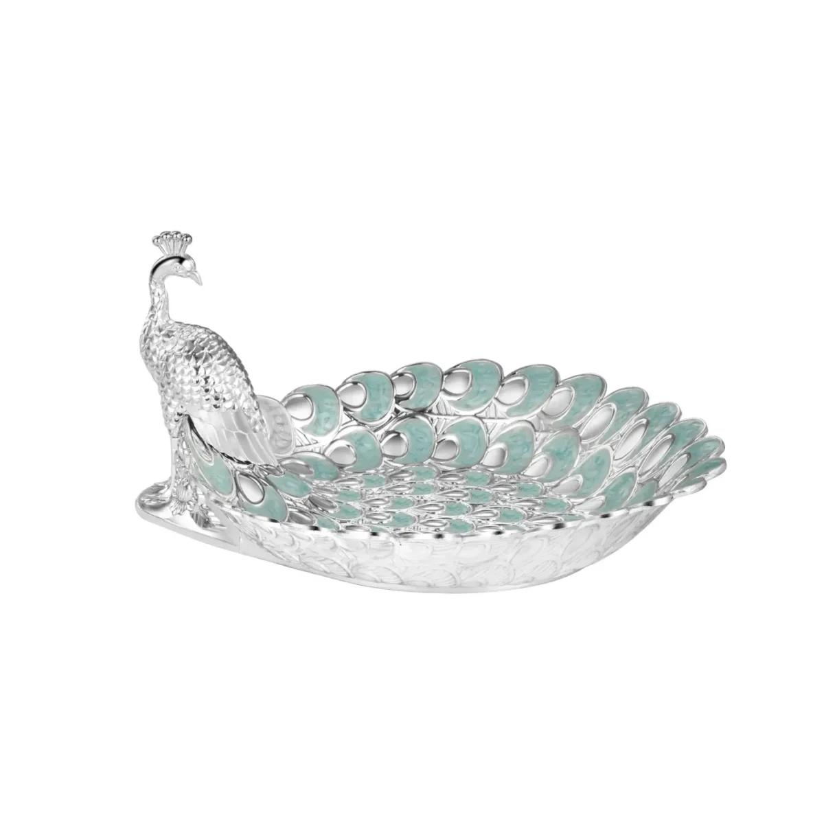 Platter with Peacock half Pastel Sky Blue
