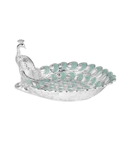 Platter with Peacock half Pastel Sky Blue