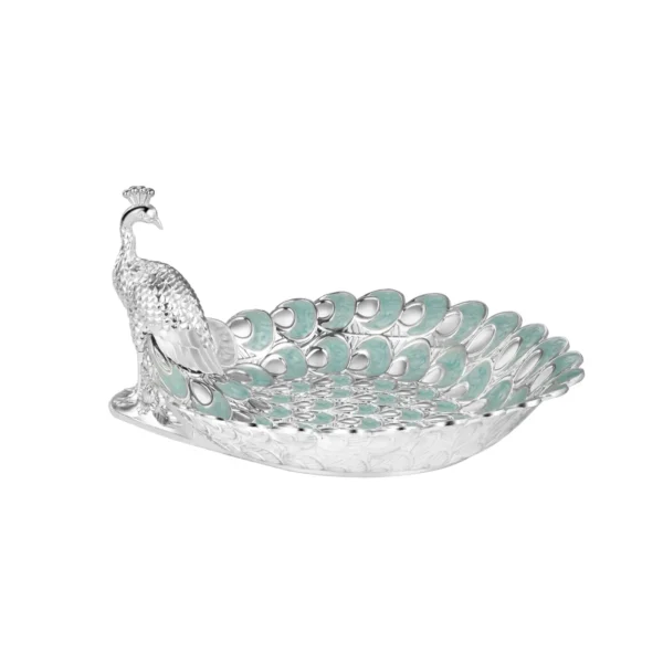 Platter with Peacock half Pastel Sky Blue