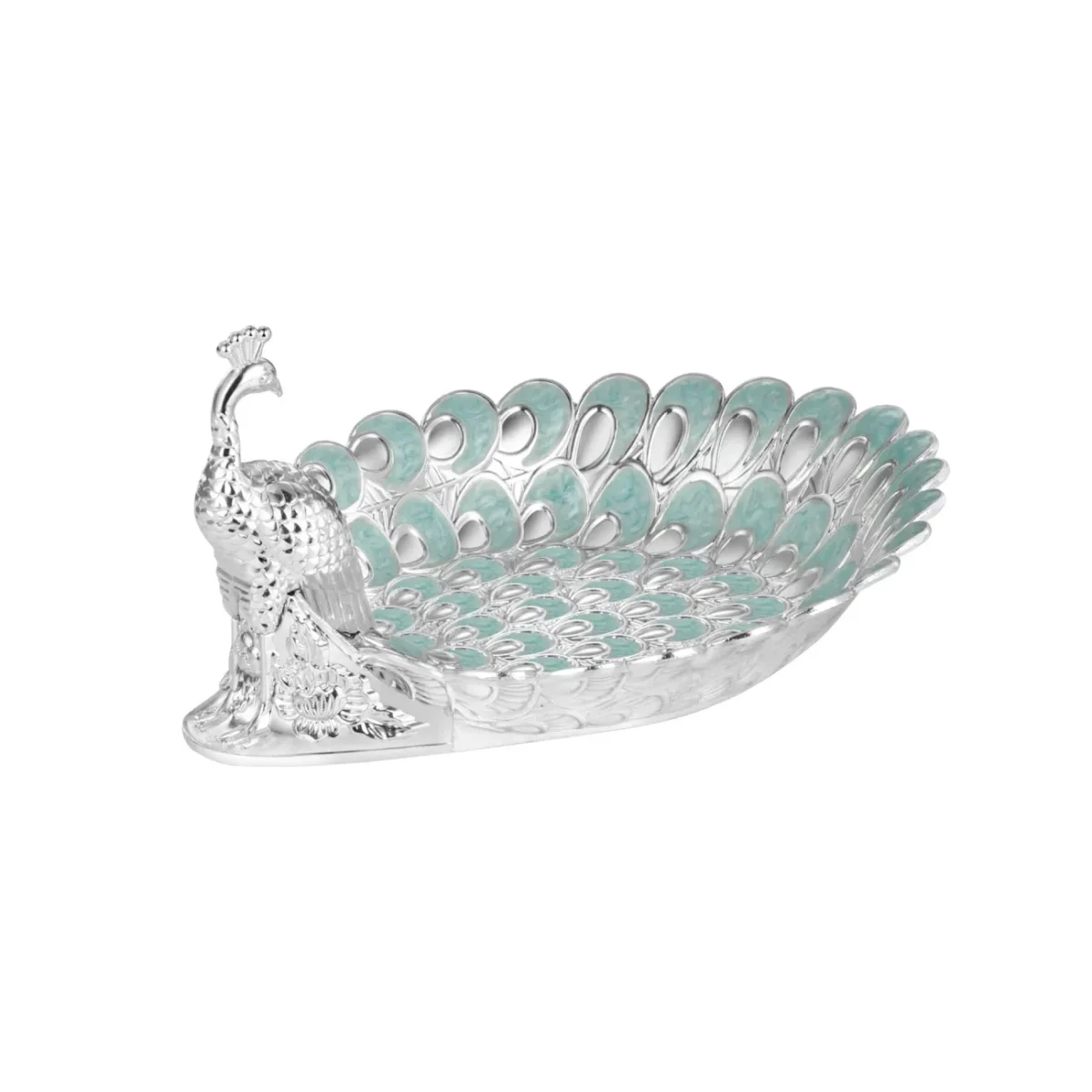 Platter with Peacock half Pastel Sky Blue