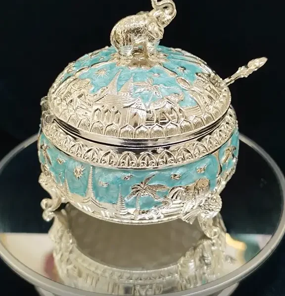 Green Enamel Elephant Candy Box